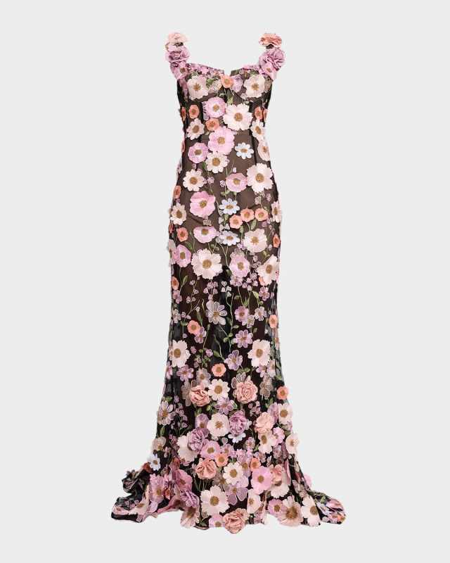 Jasmine Maraya Flower-Embellished Gown